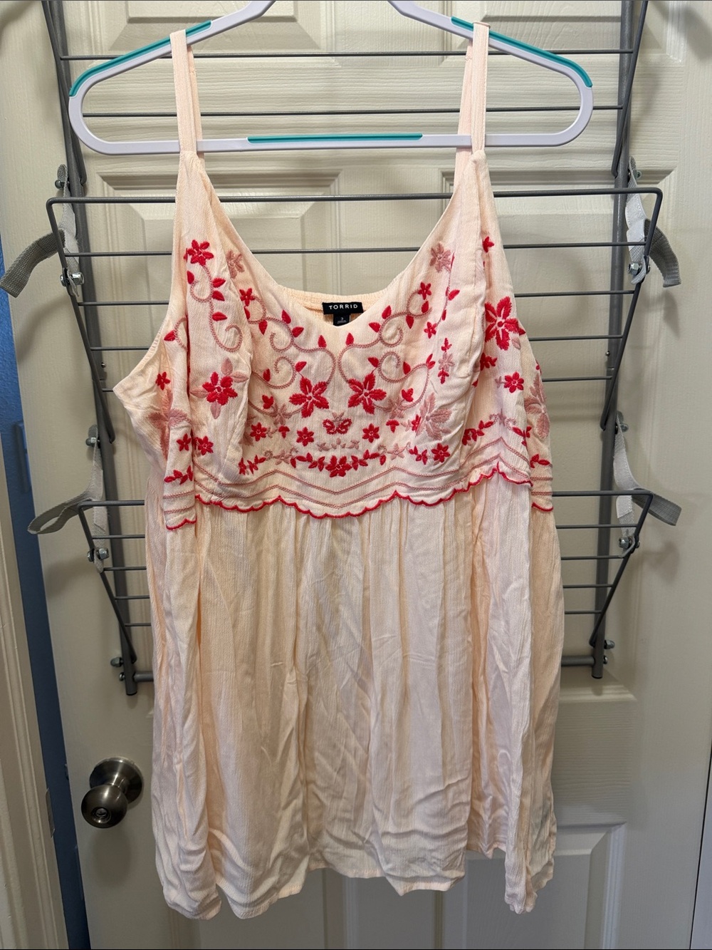 torrid Blush Pink Tank with Red Floral Embroidery